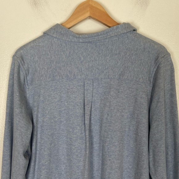 LL Bean Women's Pajama Top Size L Blue Cotton Knit Long Sleeves Button Front - Picture 4 of 8